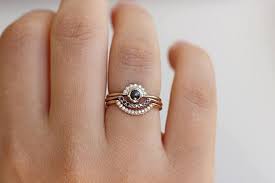 Elegant And Classy Wedding Set Of Three Rings With Black Pearl And Black White Diamonds Dainty Pearl Engagement Ring Pearl Wedding Ring Black Wedding Rings