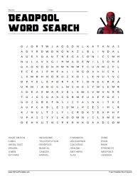 Deadpool Word Search Word Find Deadpool Word Search Puzzles Printables