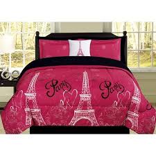 Full Paris Comforter Pink Black White Eiffel Tower Bedding And Sheet 8 Piece Bed In A Bag Set Walmart Com Paris Bedding Paris Themed Bedroom Paris Comforter