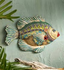 Funny and whimsical ceramic fish wall hanging. Hand Sculpted Ceramic Fish Wall Art Wind And Weather