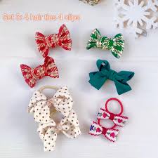 Holiday Bow Set: Christmas Hair Ties & Clips for Baby Girls
