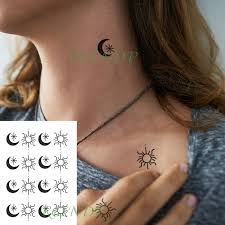 Half sun, half moon tattoo. Waterproof Temporary Tattoo Sticker Minimalist Small Sun Moon Tattoo In Hand Neck Head Body Art Fake Tattoo For Men Women Kids Temporary Tattoos Aliexpress