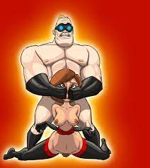 1boy 1girls blonde hair bondage boots bound bound arms breasts  brown hair canon couple disney domsub dominant dominant male domination  e-ward elastigirl face grab fishhooking gloves helen parr husband