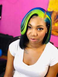 Lime green blue purple frontal bob 😍