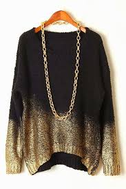 Black And Gold Sweater Women S Black And Gold Gradient Sweater With Chain Necklace Perfect For The Holidays Fashion Loose Fit Sweater Clothes