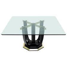 For a sleek, modern appearance, try a glass top dining room set with a clear pane resting on a metal base. Large Square Glass Top Black Lacquer Brass Base Dining Or Conference Table For Sale At 1stdibs