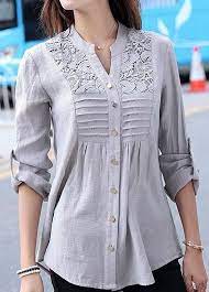 Curved Lace Panel Button Up Grey Shirt Zum Verkauf Nur 30 49 Jetzt Gunstig Kaufen Curved Lace Panel But Ladies Tops Fashion Fashion Tops Sewing Clothes Women