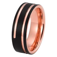 Black And Rose Gold Ring Mens Black Rose Gold Wedding Band Ring Brushed Tungsten Carbide 8mm 18k Tungsten Ring Me Wedding Rings Wedding Rings For Women Gold Tungsten Wedding Bands