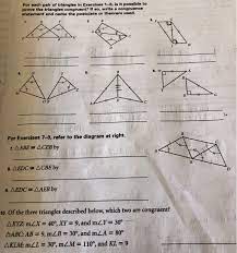 Hug and lab each have one angle measuring exactly 63°. For Each Pair Of Triangles In Exercises 1 6 Is It Chegg Com