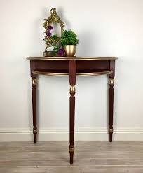 Red Gold Console Table Hand Painted Demi Lune Up Cycled Etsy Half Moon Console Table Entryway Furniture Gold Leaf Furniture