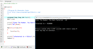 You will learn to calculate the factorial of a number using for loop in this example. C Program To Calculate Factorial Of A Given Number
