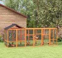 PawHut Wooden Chicken Coop Run for 6 - 10 Chickens, Hen House Add-On with  Storage, Perches, 141.75" x 48" x 61", Orange
