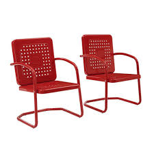 Crosley Bates Red Metal Outdoor Lounge Chair 2 Pack Co1025 Re The Home Depot In 2020 Vintage Metal Chairs Metal Outdoor Chairs Metal Patio Chairs