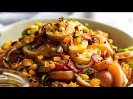 The saltiness and chewiness of bacon next to buttery potatoes is just too good. Potato Salad With Corn And Bacon Youtube
