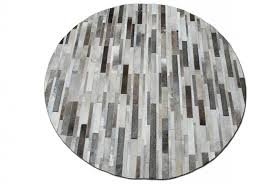 round gray patchwork cowhide area rug