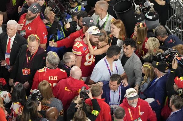 Travis Kelce fulfils promise to Taylor Swift to 'bring home some hardware'  | AP News
