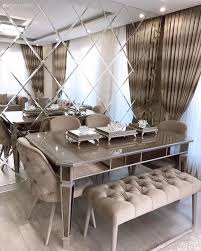 Baklava Ayna Salon Bank Kapitone Kapitone Sandalye Fon Perde Krem Duvar Ayna Kaplama Jar Living Room Mirrors Luxury Dining Room Dining Room Table Decor