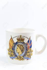 A coronation is a ceremony marking the formal investiture of a monarch with regal power. Coronation Mug For Queen Elizabeth June 22nd 1953 Stock Photo Picture And Royalty Free Image Image 4103929