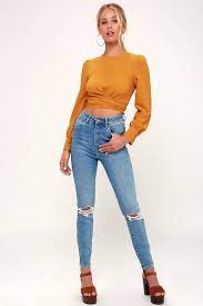 Brighten Your Day Golden Yellow Long Sleeve Backless Crop Top Long Sleeve Cropped Top Outfits Backless Crop Top Long Sleeve Backless Crop Top