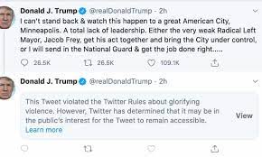 Check out top news from singapore and around the world. Twitter Hides Donald Trump Tweet For Glorifying Violence Twitter The Guardian