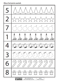 Kleur Het Juiste Aantal Marije Andringa Mathematiques A L Ecole Maternelle Mathematiques Pour Enfants Vacances Noel