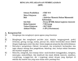Rencana pelaksanaan pembelajaran (rpp) sd/mi: Rpp Ips Kls Vii Smp Semester Genap K13 Pecahan 3 Subtema 4