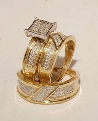 Yellow Gold Over His Her Diamonds Engagement Bridal Wedding Band Trio Ring Engagement Rings Wedding Bands Set Engagement Wedding Ring Sets Wedding Ring Sets