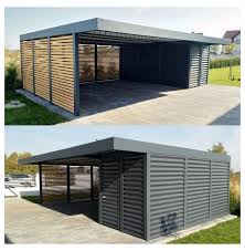 Carport Stalowa Wiata Garazowa 6m X 8m Z Pomieszczeniem Gospodarczym Ral7016 Drzewo Jasny Dab In 2020 Modern Carport Carport Designs Garage Design