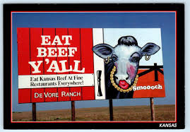 KANSAS TURNPIKE, KS ~ Advertising Billboard DE VORE RANCH Cow - 4