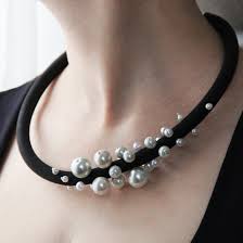 Black And White Jewelry Rubber And Pearls Necklace Popular Jewelry Unique Design Unusual Necklace Rubber Black And White Necklace Popular Jewelry Unusual Necklace Black And White Necklaces