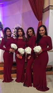 Elegant Custom Made Mermaid Long Sleeve Burgundy Bridesmaid Long Sleeve Bridesmaid Dress Burgundy Bridesmaid Dresses Long Maroon Bridesmaid Dresses