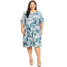 Moa Collection Womens Plus Size Pattern Floral Print Casual Comfy Loose Fit Flare Pleat Midi Dress