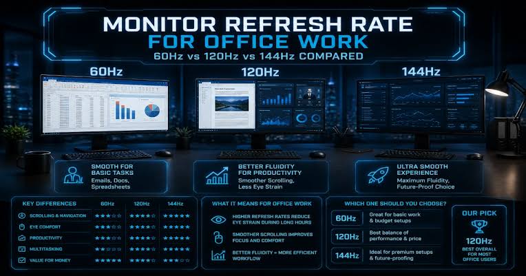 Monitor Refresh Rate for Office Work: 60Hz vs 120Hz vs 144Hz… – TechDeskZone