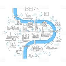 Vector Illustrated Map Of Bern Switzerland Stylized Landmarks And Illustrated Map City Maps Illustration Map