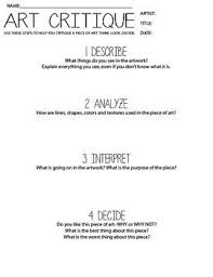 Art Critique Worksheet Crit Cards Art Critique Art Classroom Art Lessons Elementary