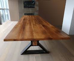 The Executive Conference Table From Reclaimed Oak And Modern Industrial Metal Base In 2020 Metal Base Dining Table Conference Table Dining Table Bases