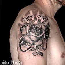 So now that you understand a little fraction more rose tattoo designs. Alain Garcia Tattoos Rose And Rosary Beads On Shoulder Facebook