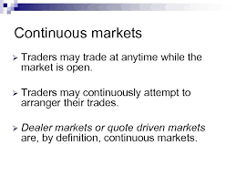 Quote driven — a market is described as being quote driven when registered market makers are required to display bid and offer prices, and in some cases the maximum bargain size to which these. Chapter 5 Market Structures Trading Sessions O