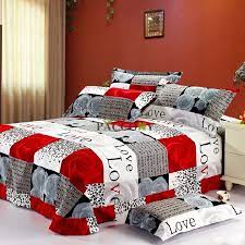 Cheap Contemporary Red Plaid Reactive Print Cotton 4 Piecefull Queen King Size Bedding Sets Under Price 1 King Size Bedding Sets Bedding Sets Red Bedding Sets