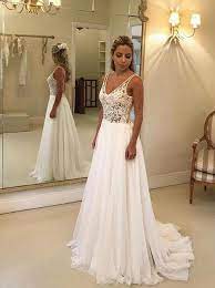 Elegant Chiffon Lace Applique Backless Beach Wedding Dress Ow334 Beach Wedding Dresses Backless Backless Wedding Dress Wedding Dresses