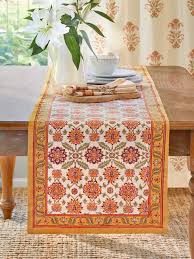 Orange And Yellow Table Runner Mediterranean Runner Vintage Table Runner In 2020 Vintage Table Runner Floral Table Runner Orange Curtains
