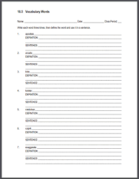 Vocabulary List 10 3 Sentences And Definitions Worksheet Free To Print Pdf File Vocabulary Vocabulary Definition Sentences