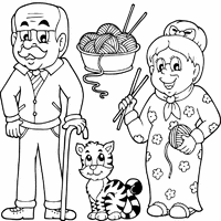 A few boxes of crayons and a variety of coloring and activity pages can help keep kids from getting restless while thanksgiving dinner is cooking. Grandparents With Cat Coloring Pages Surfnetkids