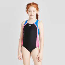 Speedo Girls Solid Splice One Piece Swim Suit Black S Girl S Size Small One Piece Little Girl Swimsuits Kids Swimwear Girls