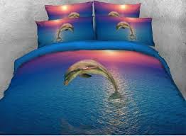 3d Jumping Dolphin With Sunset Printed 4 Piece Blue Bedding Sets Duvet Covers Blue Bedding Sets Blue Bedding Dolphin Decor