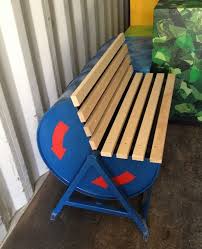Oil Drum Upcycled Into Outdoor Public Bench Urban Gardens Oil Barrel Barrel Furniture Barrel Projects