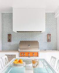 Outdoor kitchen tile backsplash ideas. White And Blue Outdoor Kitchen Tiles Design Ideas