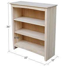 4.7 out of 5 stars 71. Pemberly Row Unfinished Solid Wood 36 Shaker 3 Shelf Bookcase With Two Adjustable Shelves Pr 502448