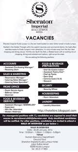 Create your resume to get in touch with recruiters. Sheraton Imperial Kuala Lumpur Hotel Vacancies Walk In Interview January 2016 Hotel Jobs Hotel Hotel Offers