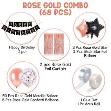 Black and gold graduation party theme Rose Gold Birthday Decorations Combo Black Banner With Confetti Balloons Star Foil Balloons Foil Curtain For 1st 18th 21st 25th 30th 50th 60th Decorations Set Of 68 Party Propz Online